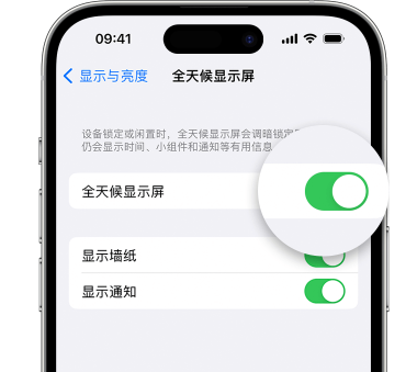 灞桥苹果15预约维修分享iPhone15如何设置全天候显示屏幕可见 